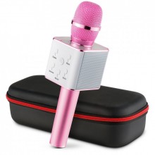 Беспроводной караоке микрофон EASY с динамиками в чехле Bluetooth USB Q7 Pink Original (212X)