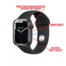 Умные смарт-часы Smart Watch Series 7 Z37, 44 mm Aluminium, голосовой вызов, пульсометр, тонометр, оксиметр, режим спорт, беспроводная зарядка, для мужчин и женщин, чёрный (001438636)