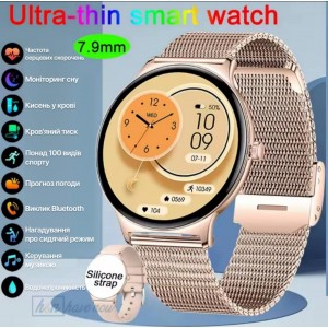 Ультра тонкие смарт-часы Smart Watch V89 Ultra Super AMOLED дисплей пульсометр тонометр шагомер для женщин золото (00438877)